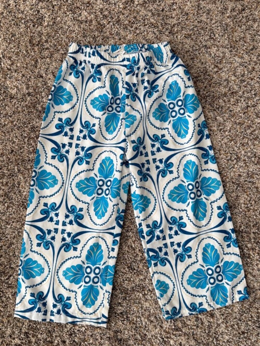 SHEIN Toddler Blue Tile Print Wide Leg Elastic Waist Pants Size 18-24M